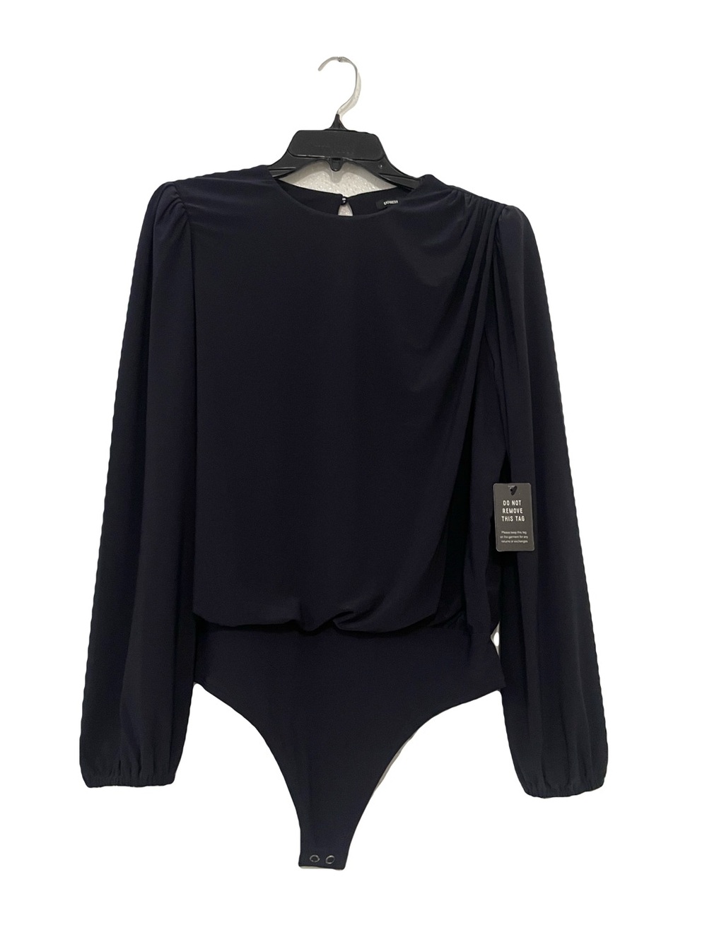 Express Navy Long-Sleeve Draped Bodysuit